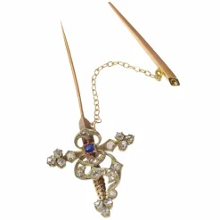 Broche vintage, diamants, saphir