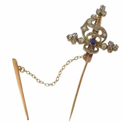 Broche vintage, diamants, saphir