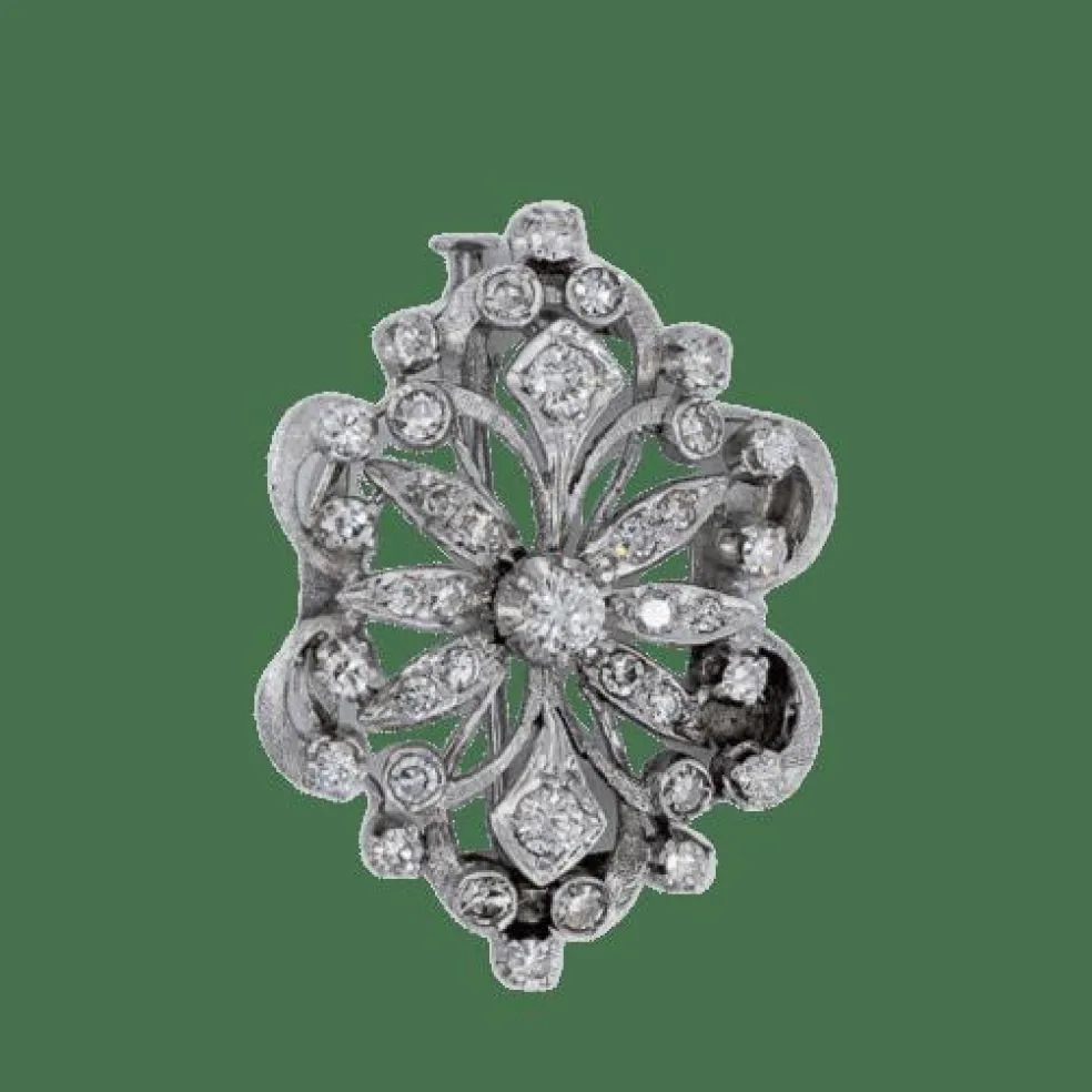 Broche vintage en or blanc et diamants