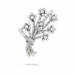 Broche Vintage En Platine Avec Diamant
