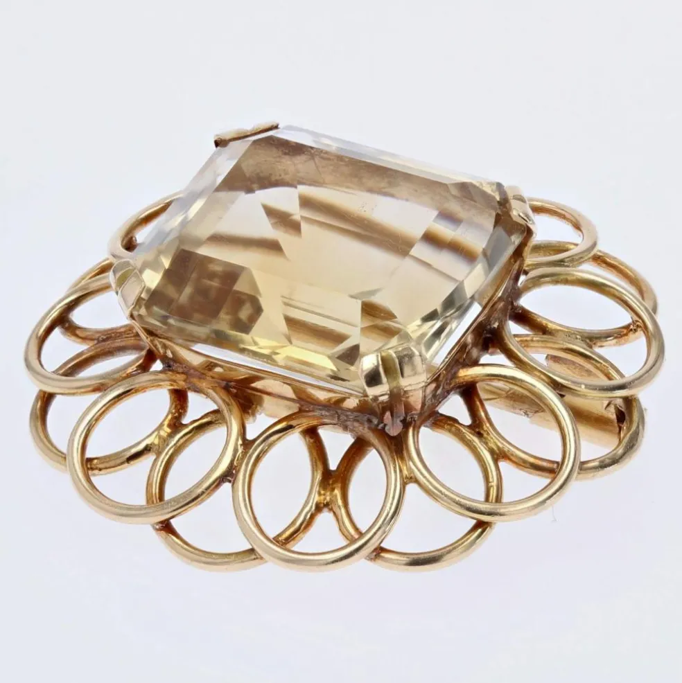 Broche vintage fleur d'or et citrine