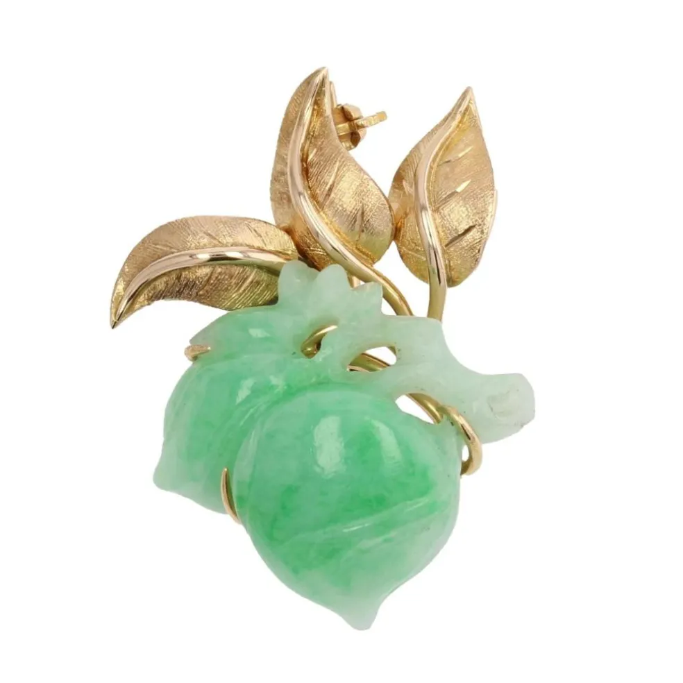 Broche vintage jade et or