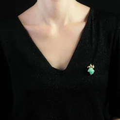 Broche vintage jade et or