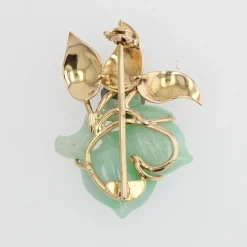 Broche vintage jade et or