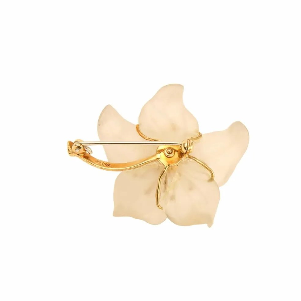 Broche vintage lys cristal de roche diamants or jaune