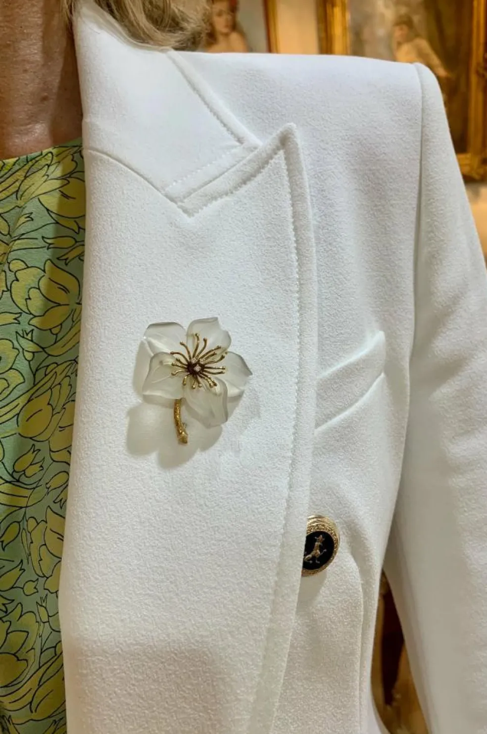 Broche vintage lys cristal de roche diamants or jaune
