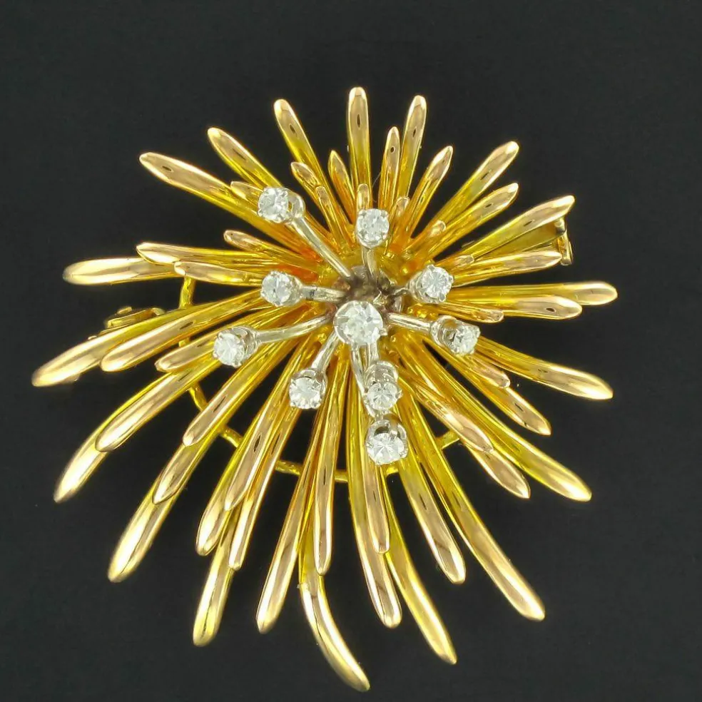 Broche vintage or diamants