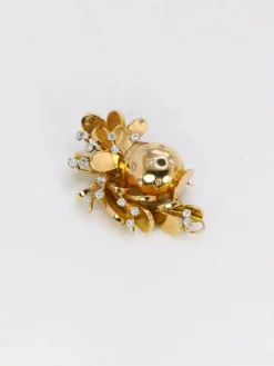 Broche vintage pot de fleurs or jaune platine diamants
