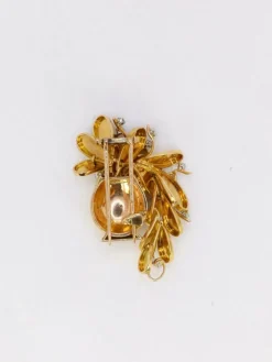 Broche vintage pot de fleurs or jaune platine diamants
