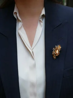 Broche vintage pot de fleurs or jaune platine diamants