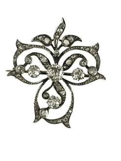Broche Volutes Diamants XIXème Siècle