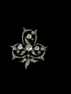 Broche Volutes Diamants XIXème Siècle