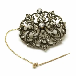 Broche XIXème or jaune argent diamants