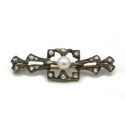 Broche XIXème or jaune argent perle et diamants