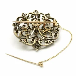 Broche XIXème or jaune argent diamants