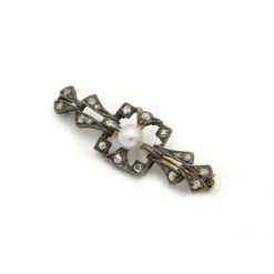 Broche XIXème or jaune argent perle et diamants