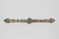 Broche-barrette Art Déco émeraudes, Perles, Diamants