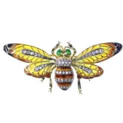 Broche-Pendentif abeille vintage avec émail Plique-à-Jour et ailes tremblantes
