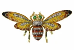 Broche-Pendentif abeille vintage avec émail Plique-à-Jour et ailes tremblantes