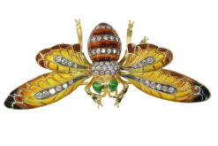 Broche-Pendentif abeille vintage avec émail Plique-à-Jour et ailes tremblantes