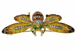 Broche-Pendentif abeille vintage avec émail Plique-à-Jour et ailes tremblantes