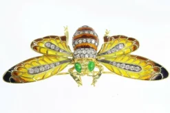 Broche-Pendentif abeille vintage avec émail Plique-à-Jour et ailes tremblantes