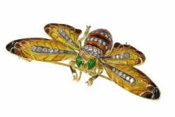 Broche-Pendentif abeille vintage avec émail Plique-à-Jour et ailes tremblantes