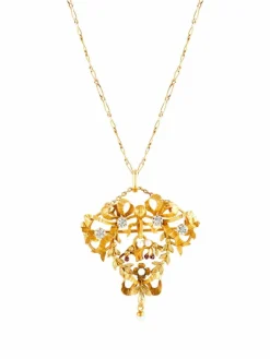 Broche-pendentif Art Nouveau Diamants, Rubis, Perles
