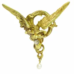 Broche/pendentif griffon, diamants, perle