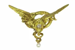 Broche/pendentif griffon, diamants, perle