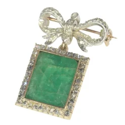 Broche/pendentif nœud diamant, émeraude