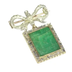 Broche/pendentif nœud diamant, émeraude
