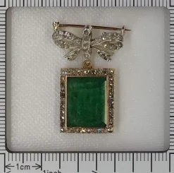 Broche/pendentif nœud diamant, émeraude