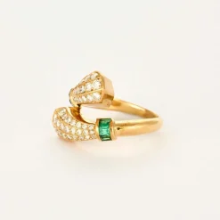 BRY - Bague toi et moi en or jaune, émeraudes et diamants