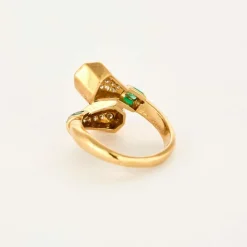 BRY - Bague toi et moi en or jaune, émeraudes et diamants