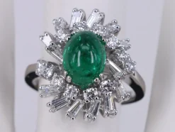 Cabochon Mixte Émeraude Or Blanc Diamant