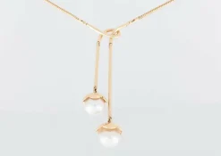 CACHAREL Parure Collier et Boucles d'Oreilles Or Jaune et Perles
