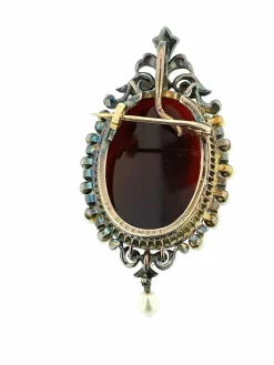 Camée victorienne or blanc argent perles et diamants