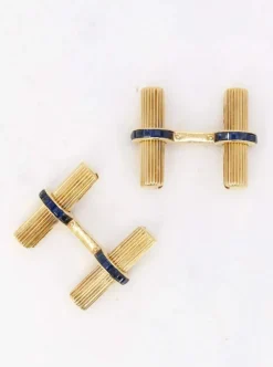CARTIER - Boutons de manchette or saphirs calibrés