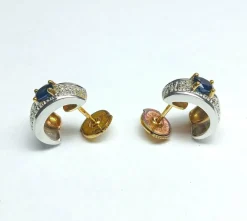 Carven - Boucles d'oreille or jaune, or blanc, diamants et saphirs