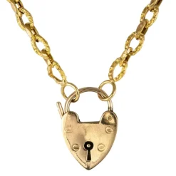 Chaine ancienne ciselée et son cadenas en forme de coeur