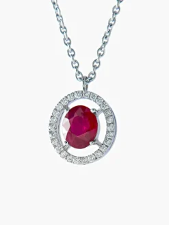 CHAINE OR BLANC - PENDENTIF RUBIS/DIAMANTS