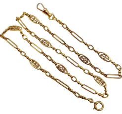 Chaine sautoir Art Nouveau or jaune à maille filigranées 44cm (circa 1900)
