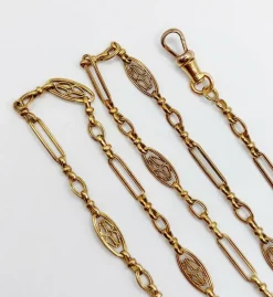 Chaine sautoir Art Nouveau or jaune à maille filigranées 44cm (circa 1900)