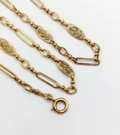 Chaine sautoir Art Nouveau or jaune à maille filigranées 44cm (circa 1900)