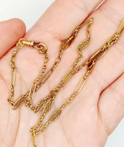 Chaine sautoir Art Nouveau or jaune à maille filigranées 44cm (circa 1900)