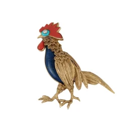 Champagnat - Broche coq, corail et lapis lazuli