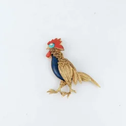 Champagnat - Broche coq, corail et lapis lazuli