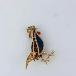 Champagnat - Broche coq, corail et lapis lazuli