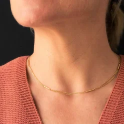 Chaîne double en or maille gourmette et batonnets